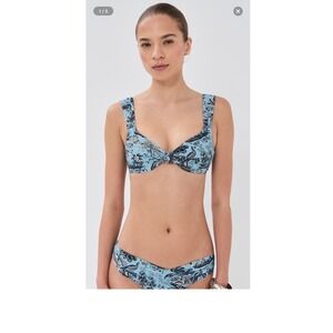 NWT STAUD Janie Top Emsley Bottom Bikini Set Sz L Sky Toile Blue Print